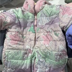 Disney Princess Girls Reversible Jacket Sherpa Fleece Puffer Pastel Hooded